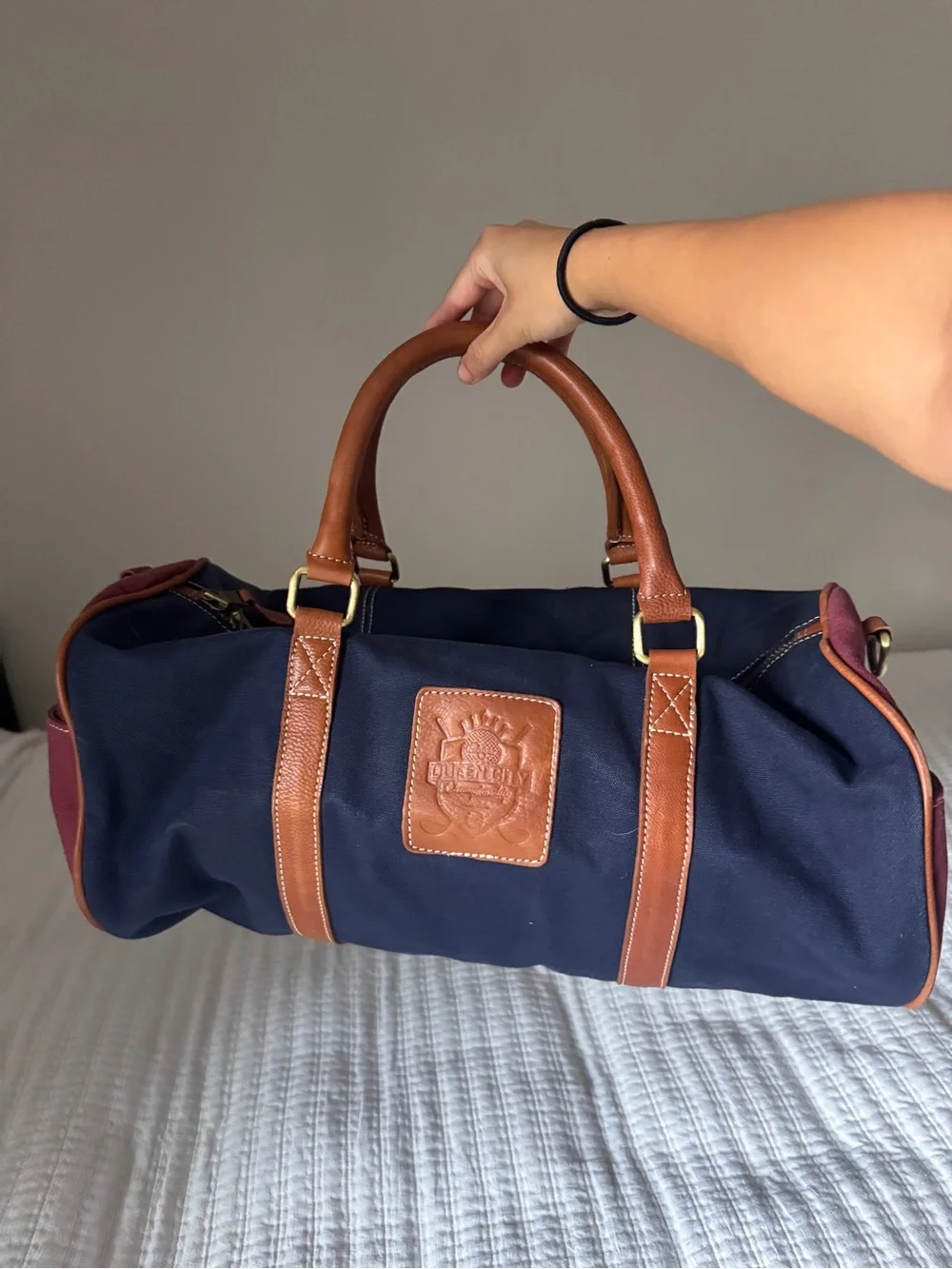 Vintage LPGA Queen City Championship Golf Duffle Bag Canvas Brown Leather Trim